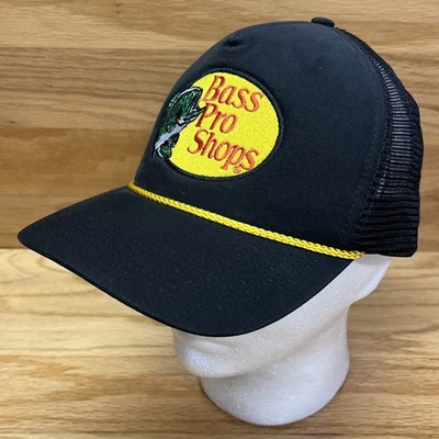 Бейсболка Bass Pro Shops черная желтая с веревочной сеткой бейсболка для дальнобойщика ушла на рыбалку - Изображение 1 из 4