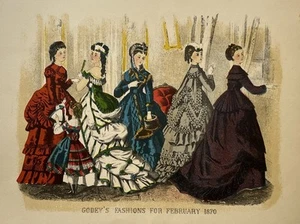 1870 Hand-Colored Fashion Print Godey's Ladies Book MORRIS & BENDIEN #5701 OFF3 - Picture 1 of 3