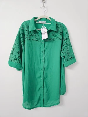 Yours London Curve Womens Blouse Size 18 Green Lace Sleeve Longline - Image 1 of 4