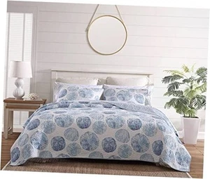 - Queen Quilt Set, Reversible Cotton Bedding with Matching Shams, Coastal - Picture 1 of 7