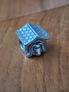 Authentic Pandora 925 ALE Silver Dog House Puppy Red Heart Charm Retired - Picture 1 of 6