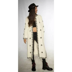 Blazer Meena Mahal Swati Plumero Mujer Grande Beige Frente Abierto Manga Larga Nuevo con Etiquetas - Imagen 1 de 9