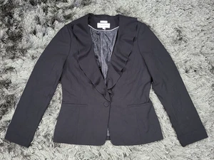CK Calvin Klein Blazer Jacket Womens 8 Black Stretch Single Breasted Shawl Lapel - Picture 1 of 18