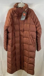 Nike Women's Brown Quilted Puffer Long Coat Therma Fit Size Small NWT - Picture 1 of 8