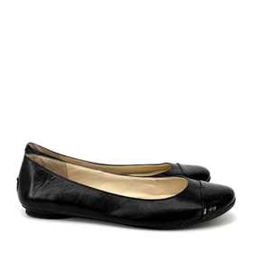 Nine West Lucille Ballet Flats Womens 8 Black Leather Patent Cap Toe Shoes - Picture 1 of 6