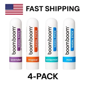New 4 PACK BoomBoom Nasal Inhaler Stick Energy Boost Focus Aromatherapy Oil - Picture 1 of 9