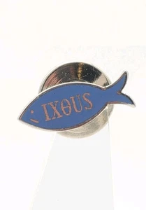 Vintage Sterlingsilber blaue Emaille IXOUS Ichthus Fisch christliche Anstecknadel - Bild 1 von 5