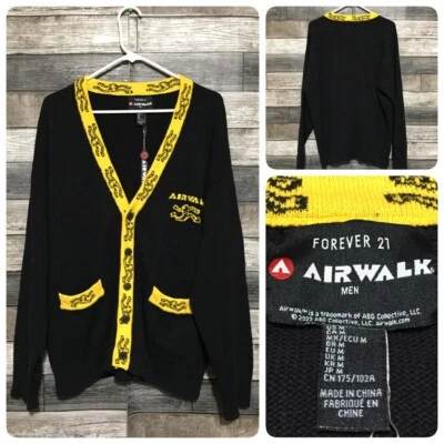 Cárdigan suéter Forever 21 Airwalk para hombre M negro amarillo (llavero incluido) M6 Foto 1 de 4