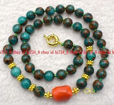 Collar Gemas Verdes Naturales 8mm en Cuarzo con Cuentas Redondas de Piedras Preciosas de Pirita 18" Foto 1 de 4