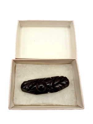 Clip de pasador de baquelita tallada marrón de colección motivo de hoja estética tropical de verano AN2 Foto 1 de 4