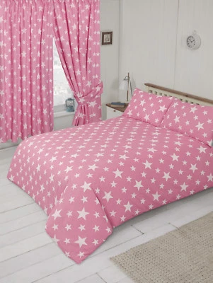 MY HOME DOUBLE BED DUVET COVER SET STARS WHITE BABY PINK GIRLS BEDDING SET POLYCOTTON