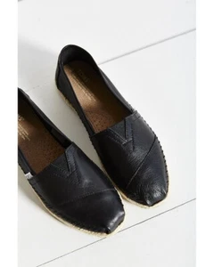 Toms Leather Alpargata Espadrille Flats Black Leather Men’s Shoes Size 12 EUC - Picture 1 of 8