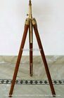 Antique Wooden Corner Floor Tripod Stand Vintage Brass Brown Suitable For Lamp