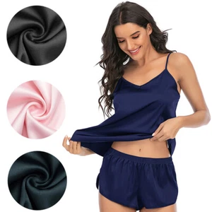 2pcs Women Satin Silk Sleepwear Babydoll Nightdress Sexy Lingerie Pajamas Set - Picture 1 of 16