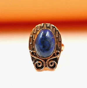 Lapis Lazuli Handmade Statement Ring Engraved Copper Spiritual Boho Design US"7 - Picture 1 of 9