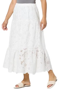 Jaclyn Smith Women's Tiered Eyelet Midi Skirt Bright White - Picture 1 of 1