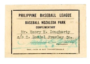 Pase de tickets de cortesía de liga de béisbol filipino de los años 1910-20 Nozaleda Park F203 - Imagen 1 de 2