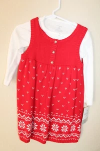 Carter's Infant Baby Girl 18 Months Red Sweater Dress Jumper with Shirt Top NEW - Picture 1 of 2