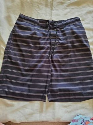 Men St Johns Bay L Swim Trunks Black & Gray Stripes Pockets Great Shape - Image 1 of 4