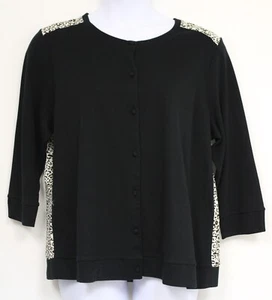 Rafaella Sweater Cardigan Black Animal Print button down Leopard Cheetah 2X 3X - Picture 1 of 5
