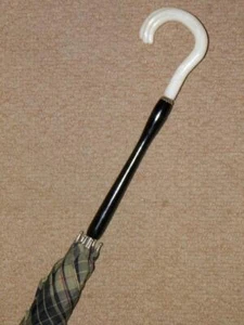 Vintage Green/Black Tartan Umbrella - With Cloudy White Lucite Crook Top - Picture 1 of 9