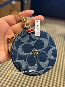 NWT Coach Circular Coin Pouch Bag Charm In Signature Denim CZ256 - Picture 1 of 7