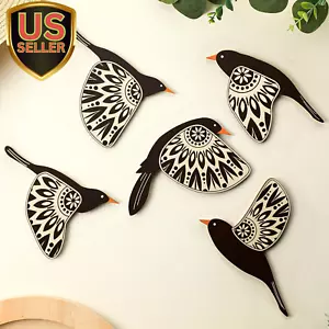 5 Pcs Wooden Bird Wall Art Wood Flying Birds Wall Decor Rustic Folk Art Scand... - Picture 1 of 1