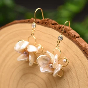 Vinatge Barock natürliche Süßwasserperlen Tropfen Hänger Haken Ohrringe Schmuck Geschenke - Bild 1 von 15