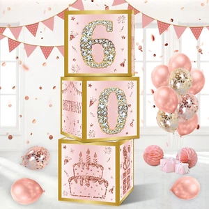 60Th Birthday Decorations Boxes for Women - 3PCS Pink Rose Gold Happy 60Th Birth - Picture 1 of 12