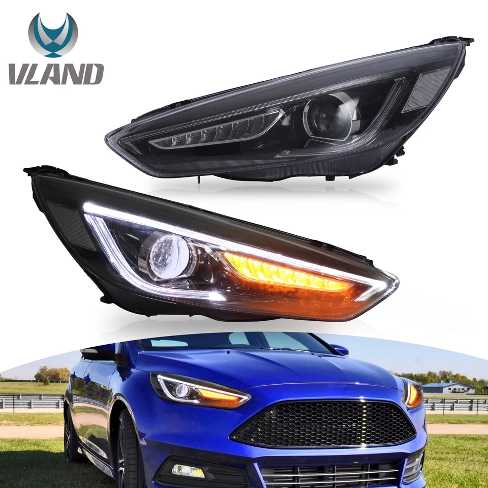 VLAND Headlights Fit For Ford Focus 2015-2018 Sedan/Hatchback Sequential Signa 2 - image 1 of 4