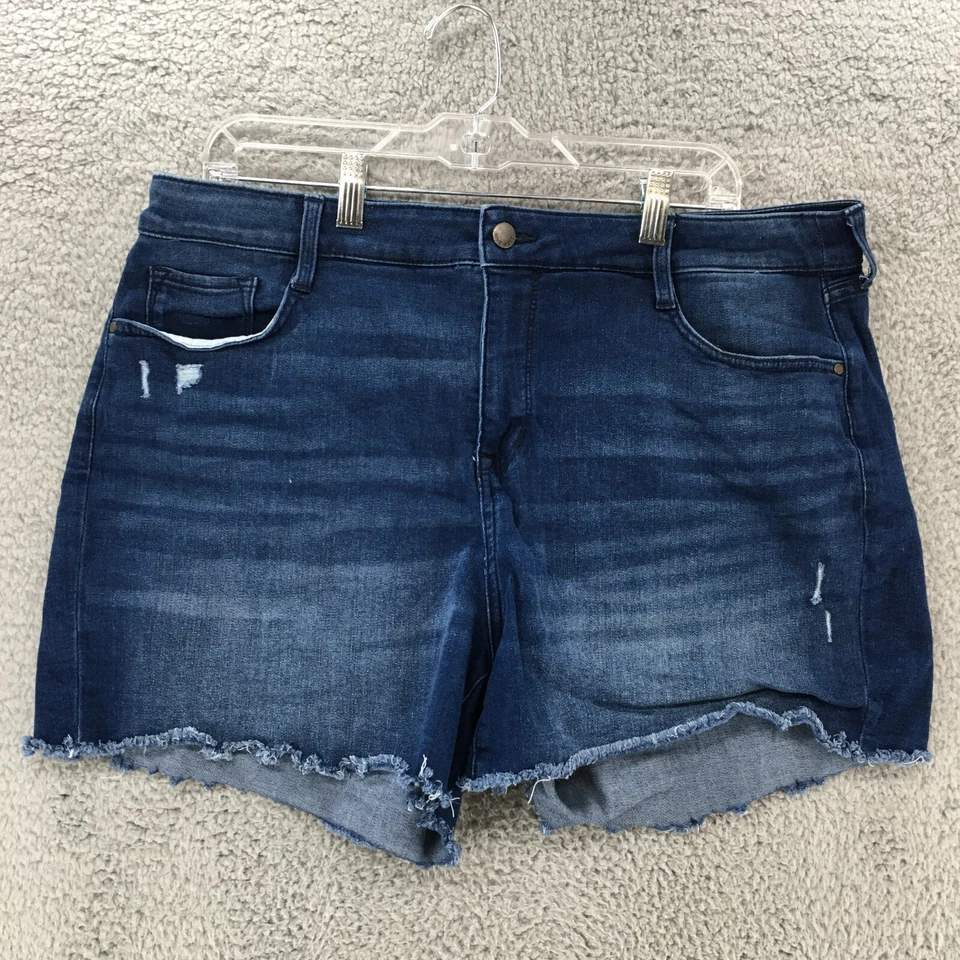 Pantalones Cortos Nine West Corte Para Mujer 18 Azul Lavado Oscuro Denim Tiro Alto Cremallera Botón Mosca Foto 1 de 4