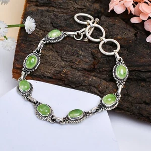 Prehnite Bracelet- 925 Silver Handmade Jewelry -Gifts For Women - 6X8 mm Stone - Picture 1 of 7