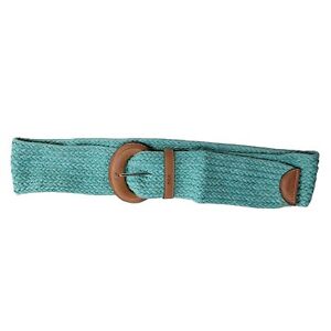 RLL Ralph Lauren Women's Turquoise Canvas Woven Belt Brown Leather Buckle size M