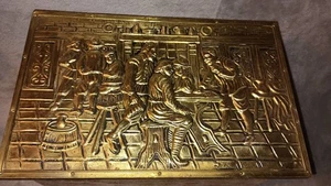 VTG Embossed Brass Box Wood Coal Kindling Log Box Tavern Scene Apprx 16”X10”X10” - Picture 1 of 8