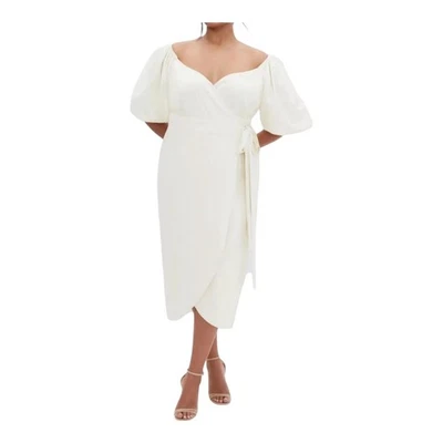 City Chic Claudine linen blend wrap dress cream size XXL 24 - Image 1 of 4