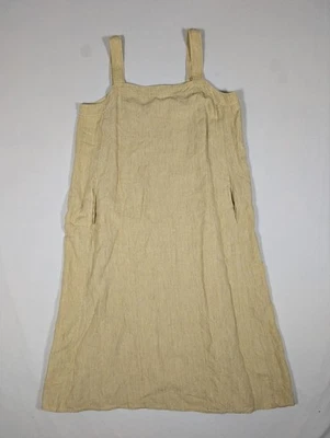 Vestido longo de verão Eileen Fisher amarelo linho orgânico sem mangas tamanho bolsos grandes - Imagem 1 de 4