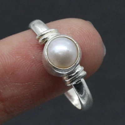 925 Silver Ring / Pearl / Midi Stacking Rings / Womens Rings Bands /All Size - Image 1 of 4