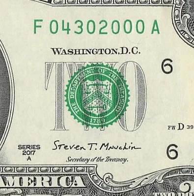 APRIL 30 2000 Birthday Date Note Fancy Serial Number Two Dollar Bill Crisp UNC - Image 1 of 4