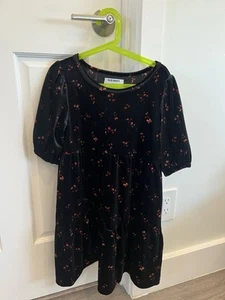 Old Navy Girl’s Velvet Dress Size M 7-8 Black Floral Print Puff-Sleeve - Picture 1 of 10