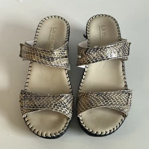 La Plume NINA Leather Upper Beige Snake Double Strap Heeled Sandals size 40 - Picture 1 of 12