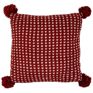 Northlight 18" Red and White Knitted Square Throw Pillow with PomPoms - Picture 1 of 6