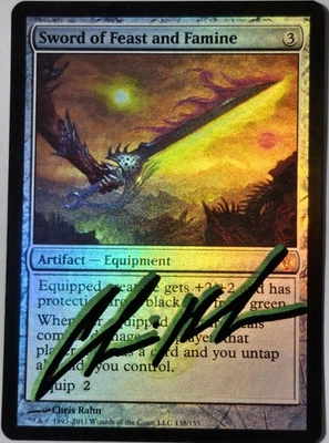 FOIL SWORD OF FEAST AND FAMINE Chris Rahn ARTIST SIGNED Autograph Magic MTG MBS - Image 1 of 4
