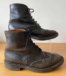 Alfred Sargent 'Montrose' Cuero Negro Derby Brogue Botas Zapatos EU 43 UK 10 - Imagen 1 de 10