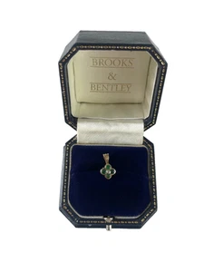Emerald Diamond Pendant 9ct Gold Clover Shaped Diamond Emerald Vintage Pendant - Picture 1 of 15