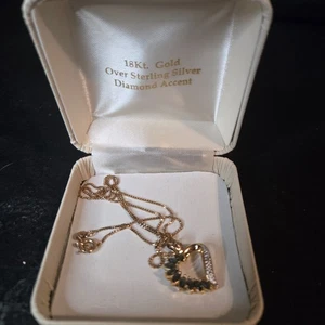 Vintage 18k Gold über Sterling Vermeil Saphir & Diamant Anhänger Herz 18" Halskette - Bild 1 von 11