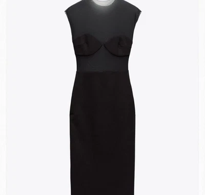 Vestido midi de malla transparente negro de ZARA - Talla S Foto 1 de 4