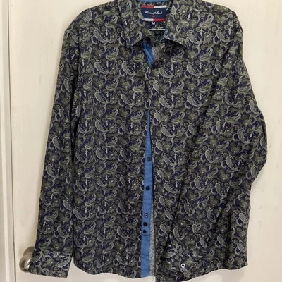 Men’s House Of Lords Blue W/green Paisley Long Sleeve Shirt Medium, Cotton - Image 1 of 4