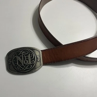 SJ Sean John N⁰1 Genuine Leather Tan Belt Silver Tone Buckle #61103 Mens 34 - Image 1 of 4