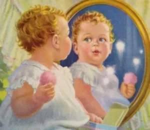 Vintage Baby By The Mirror Art Print Mabel Rollins Harris 1930s NOS Lithograph - Picture 1 of 5