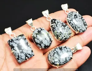 Bulk Sale ! Snowflake Obsidian Gemstone Pendant Wholesale Lots 925 Silver Plated - Picture 1 of 6
